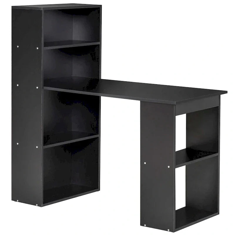HOMCOM Modern Compact Computer Desk with 6-Tier Storage Shelves - Writing Table Workstation with Integrated Bookshelf for Home Office