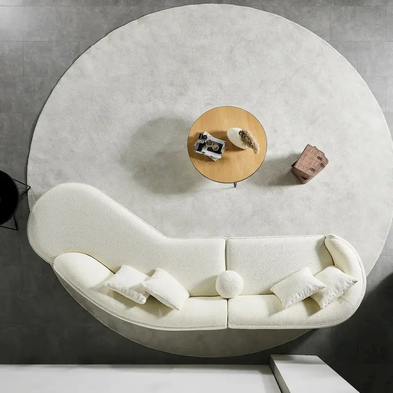 Luxury Modern Curved Sofa in White with Gallar Japandi Style Boucle Fabric