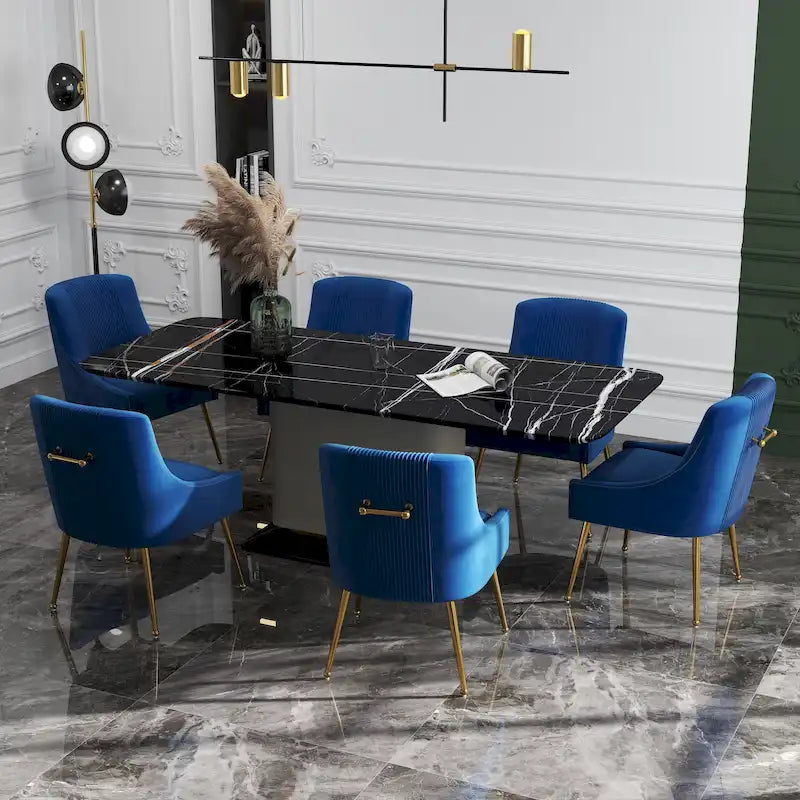 SEYNAR Set of 6 Modern Glam Boucle Velvet Dining or Vanity Chairs with Rear Handle