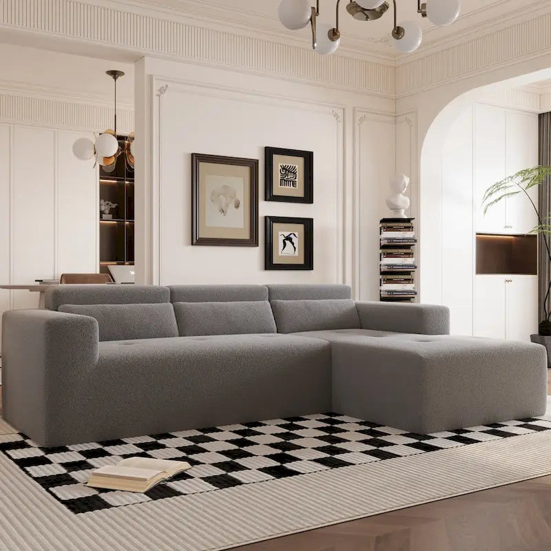 L Shaped Sectional Sofa with Upholstered Cushions and Modular Design