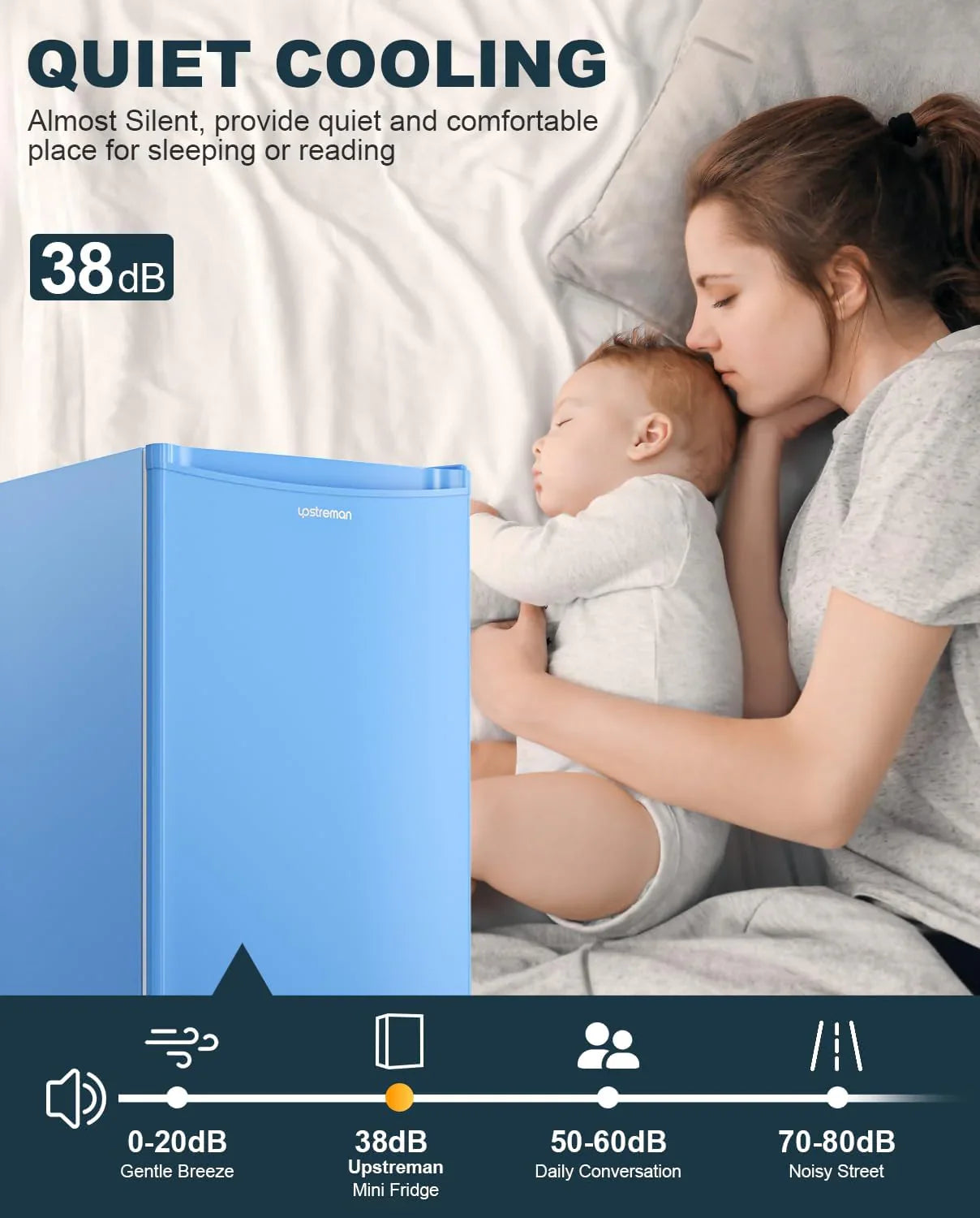 Upstreman 3.2 Cu.Ft Mini Fridge with Freezer, Single Door Mini Fridge, Dorm Fridge, Adjustable Thermostat, Mini Refrigerator for Bedroom, Office, Dorm, Black-BR321