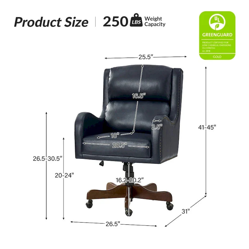 HULALA HOME Pete Adjustable Height Faux Leather Swivel Executive Chair with Tilt Mechanism