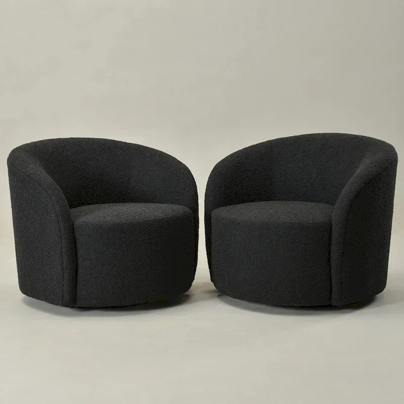 Set of 2 KINWELL 34-Inch Wide Upholstered Swivel Barrel Chairs
