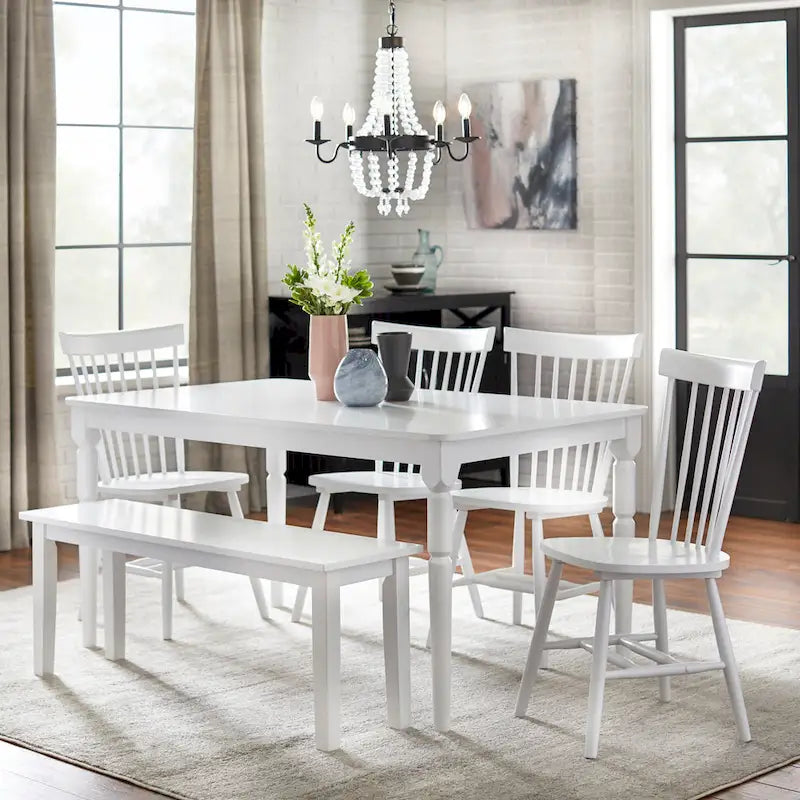 Set of 2 Spindle Back Dining Chairs Solid Rubberwood Farmhouse Style