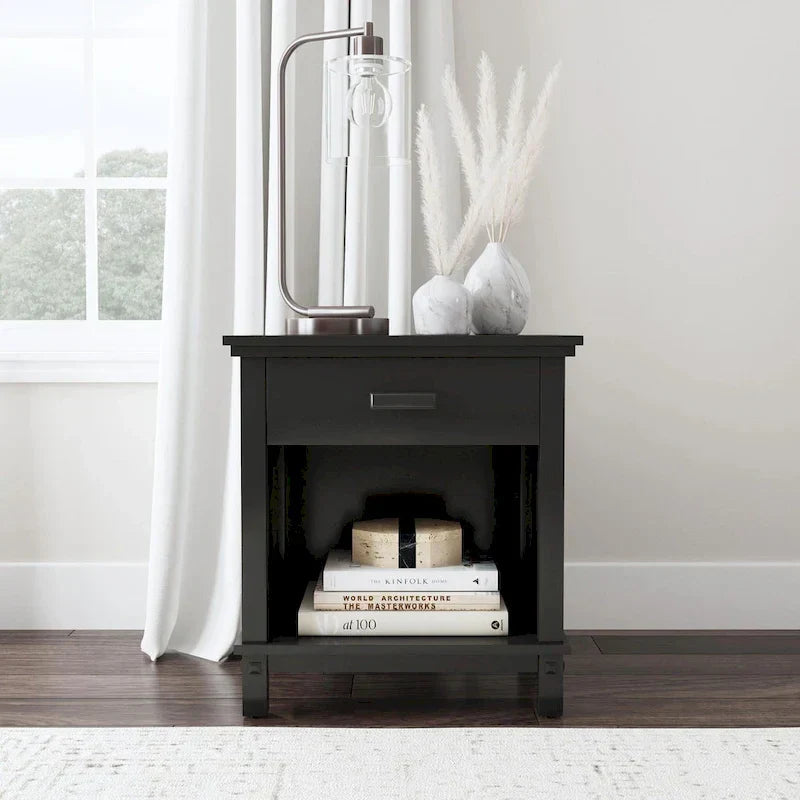 Homestyles Oak Park Black Wood Queen Bed and Nightstand Set - 2 Pieces