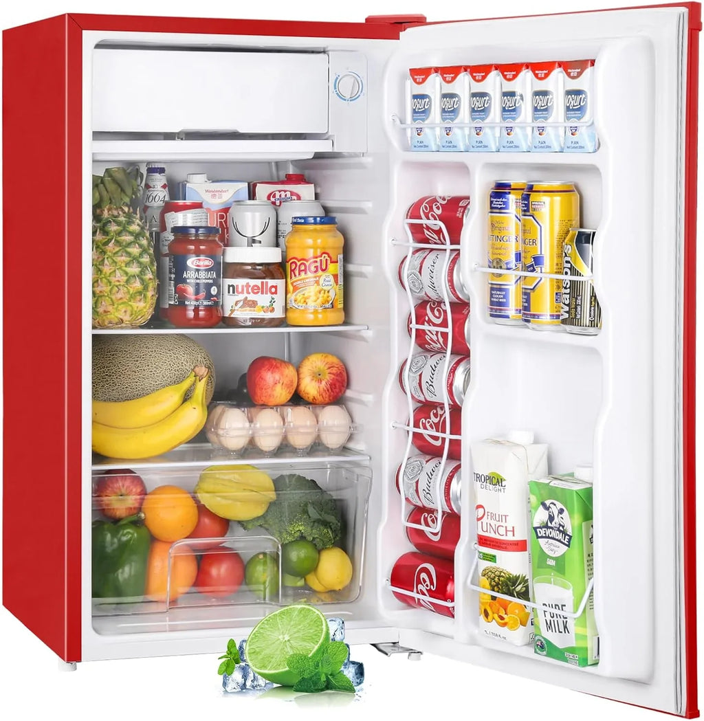 Upstreman 3.2 Cu.Ft Mini Fridge with Freezer, Single Door Mini Fridge, Dorm Fridge, Adjustable Thermostat, Mini Refrigerator for Bedroom, Office, Dorm, Black-BR321