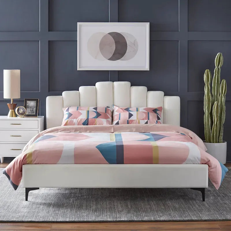 Lifestorey Modern Queen Platform Bed with Stark Velvet Upholstery