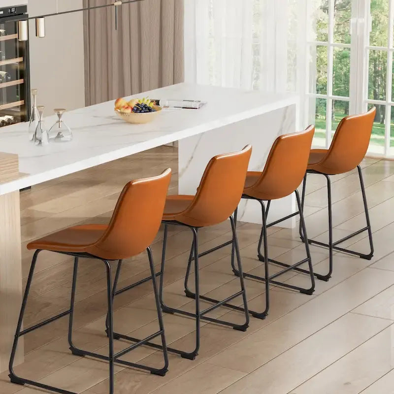 Set of 2 Homall Brown PU Leather Counter Bar Stools with Backrest and Footrest