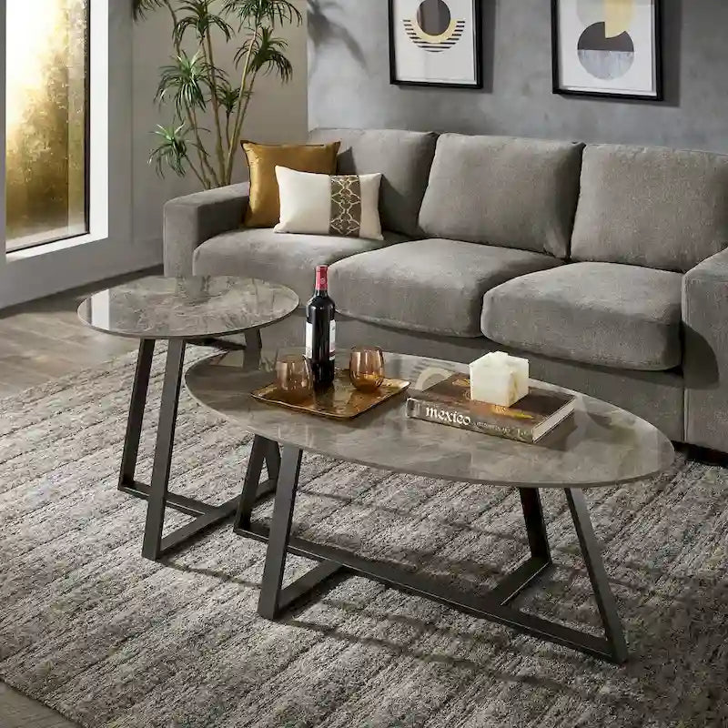 iNSPIRE Q Modern Jurmala Glossy Sintered Stone Tables with Grey Metal Base
