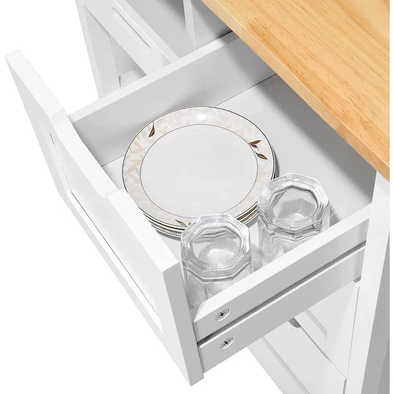 Kleio Solid Wood Kitchen Island Storage Cart with 3 Drawers - Rolling Serving Trolley