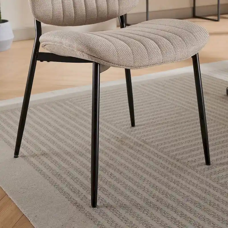 Set of 2 Retro Linen Dining Chairs with Bentwood Backs and Metal Legs