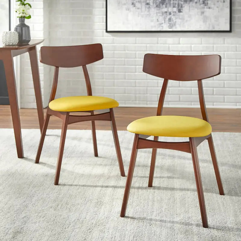 Mid Century Dining Table Set with 6 Upholstered Chairs and Wooden Frame