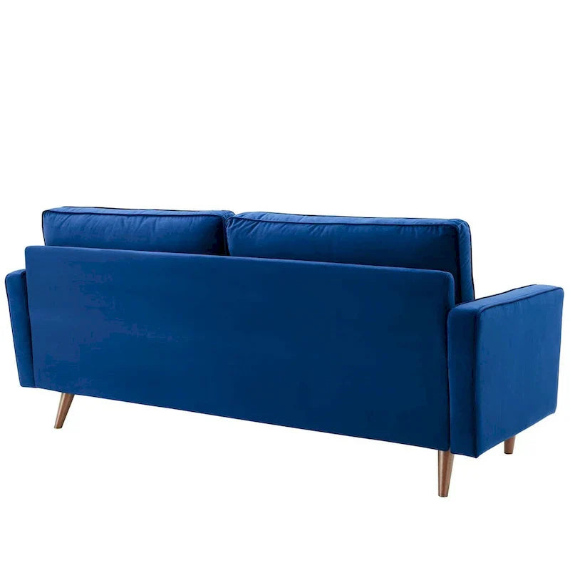 Mid Century Velvet Sofa with Tufted Back and Wooden Legs