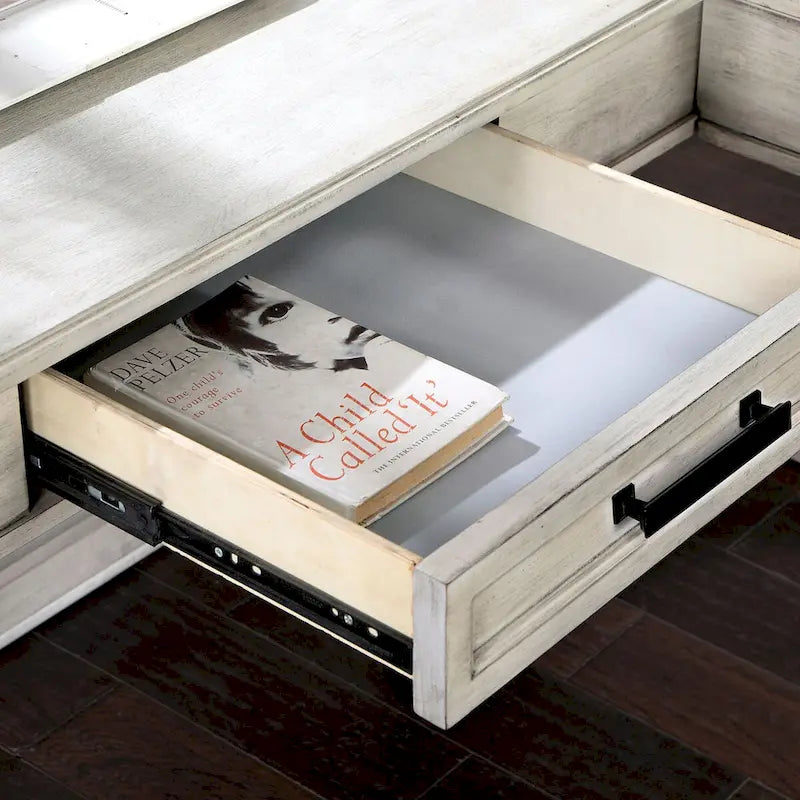 Lemper Antique White Wood Lift-Top Corner Desk with USB Port - Farmhouse Style by Furniture of America