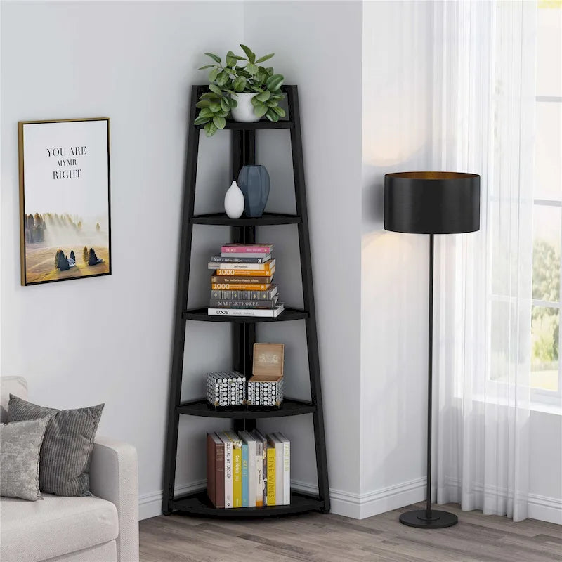 Rustic Brown 5-Tier Corner Shelf Storage Tower for Bathroom