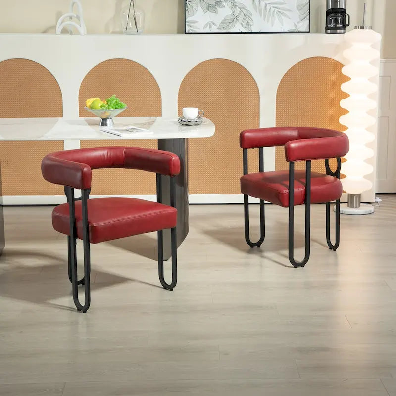 Set of 2 Contemporary PU Fabric Upholstered Barrel Accent Chairs - Stylish Dining and Living Room Armchairs