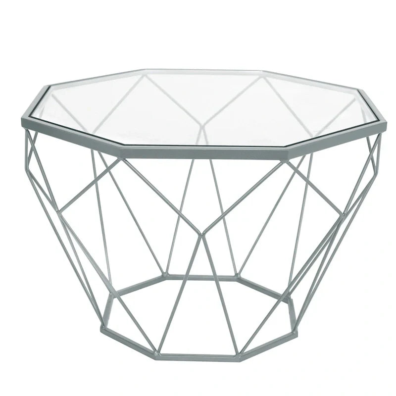 Malibu 22 Modern Octagonal Coffee Table with Tempered Glass Top and Durable Metal Geometric Base for Living Room or Office