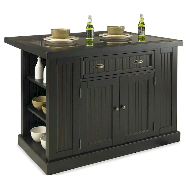 Kitchen Island with Granite Top Drop Leaf and Storage Shelves