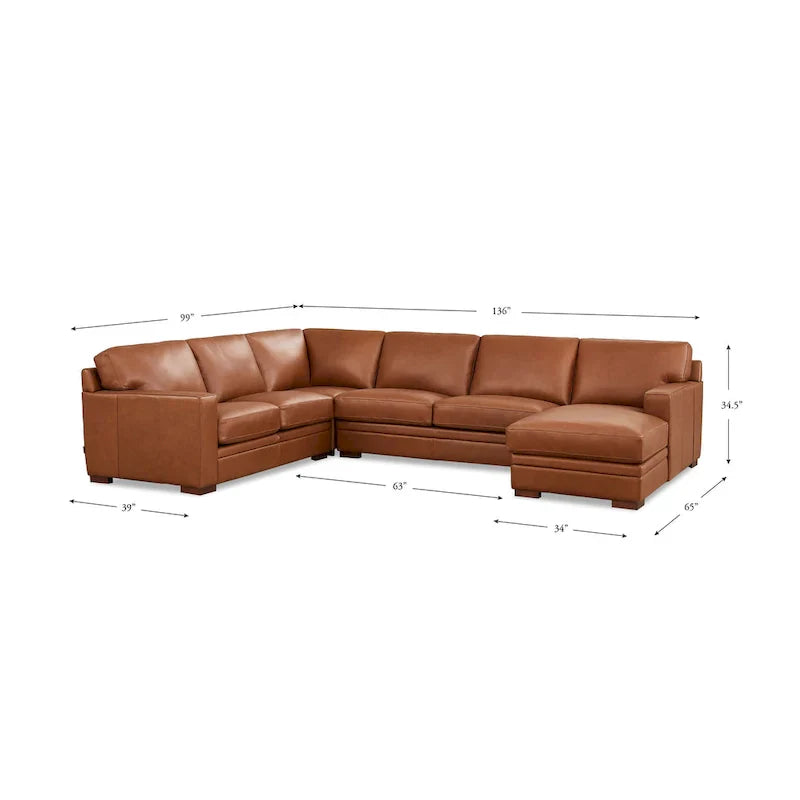 Hydeline Dillon Right-Facing Sectional Sofa with Chaise in Top Grain Leather