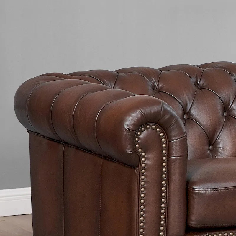 Hydeline Alton Bay Top Grain Leather Chesterfield Sofa and Loveseat Set