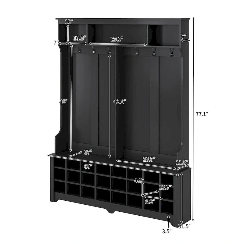 Merax Versatile Hall Tree with Hooks, Shelves, and 24 Shoe Storage Cubbies
