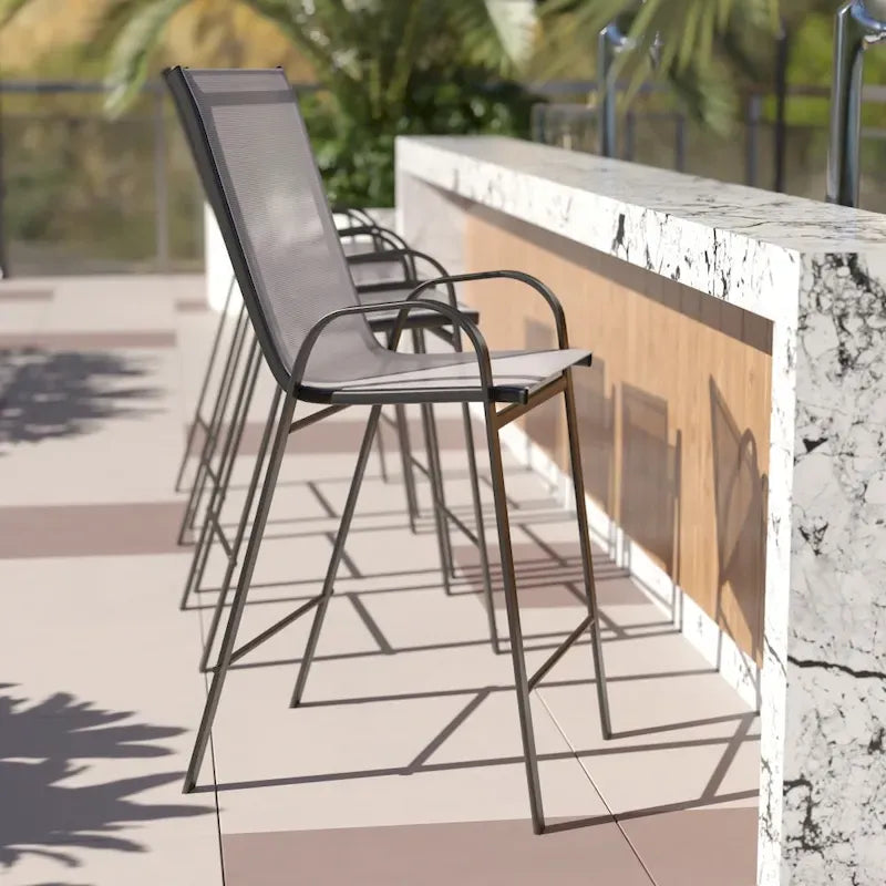 Set of 4 Outdoor Barstools with Flexible Comfort Material - Patio Seating