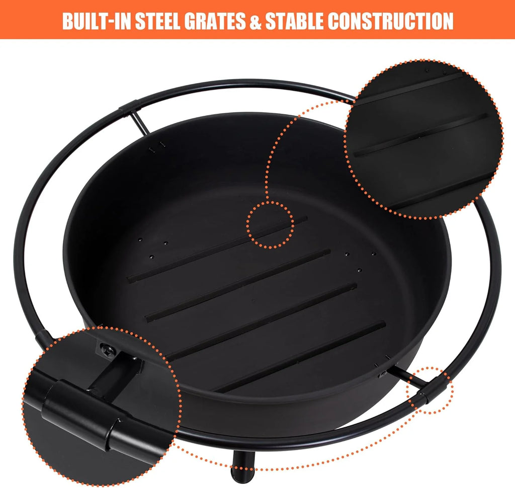 SUNCREAT 42�� Patio Fire Pit Wood Burning with Mesh Spark Screen, Bonfire Outdoor firepit with Fireplace Poker, Black