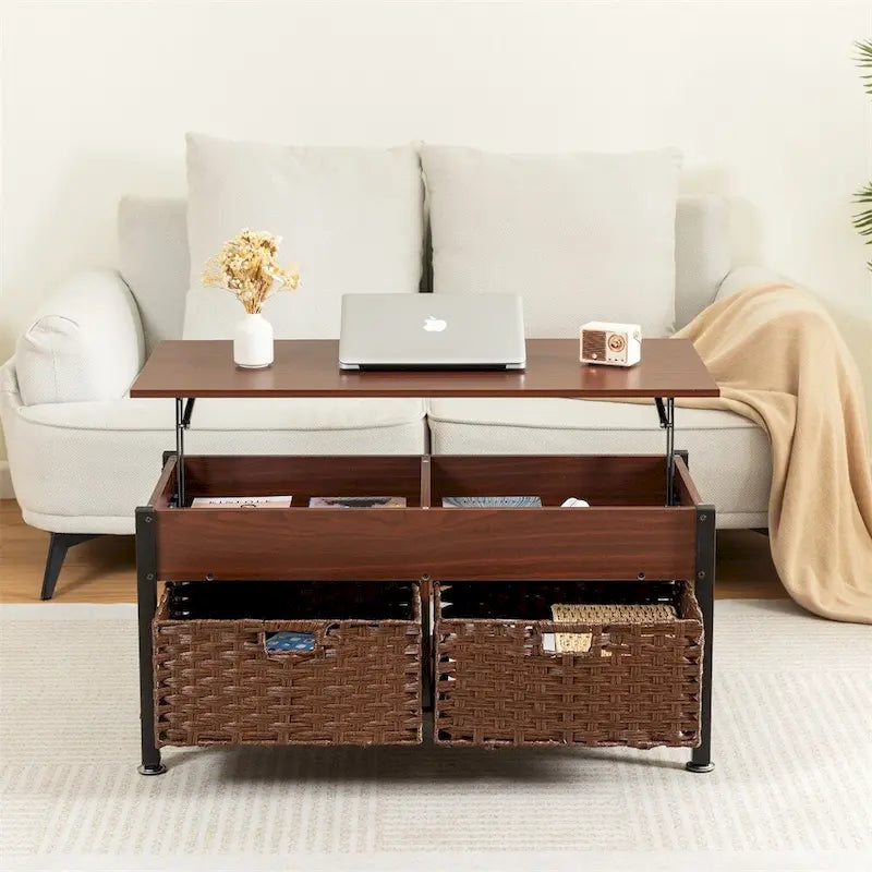 Metal Coffee Table with Lift-Top and Concealed Storage