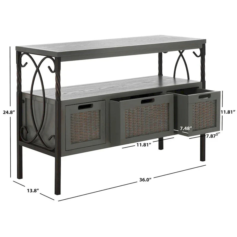 SAFAVIEH Tamuita Antique Pewter Console Table with Dark Walnut Finish - Dimensions: 36 x 13.8 x 24.8 inches