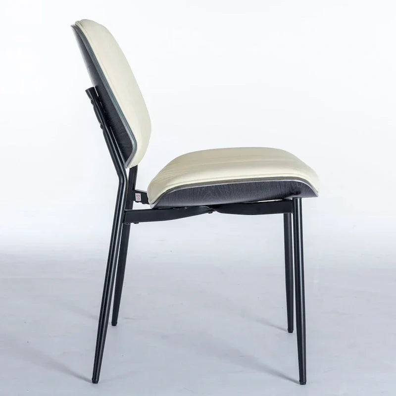Set of 2 Retro Linen Dining Chairs with Bentwood Backs and Metal Legs
