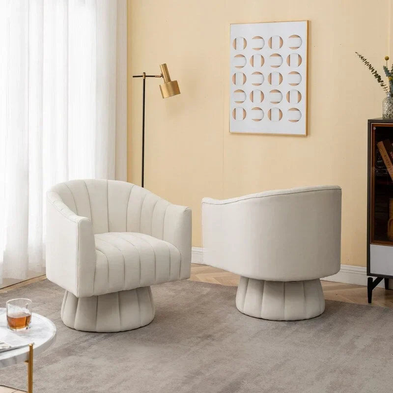 SEYNAR Set of 2 Modern Glam Velvet Upholstered Round Swivel Accent Barrel Chairs