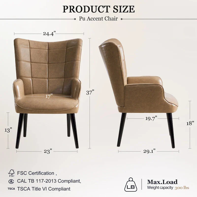 Set of 2 High-Back Tufted Accent Chairs in Cream, Brown, and Taupe