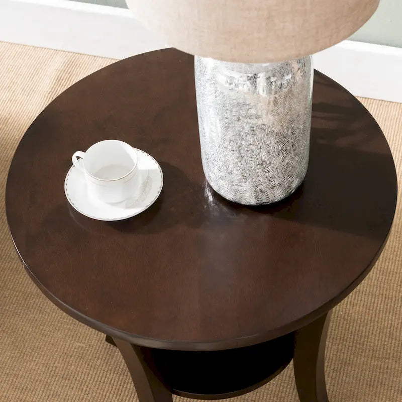 Leick Home Round Side Table Featuring a Convenient Shelf