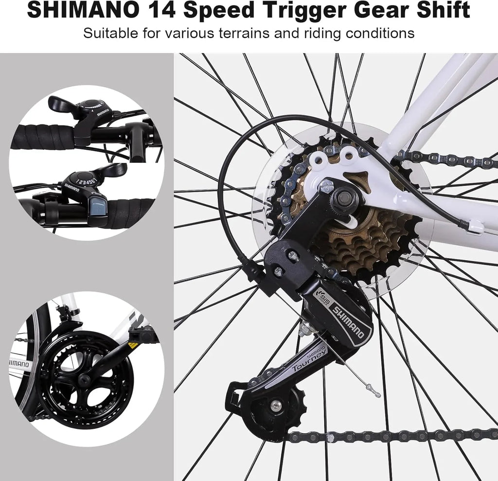 WEIZE Road Bike, 700C Wheel City Commuter Bicycle, Shimano 14 Speed Drop Bar, Racing Adult Bike with Caliper Brakes, High-Carbon Steel Hybrid Bikes