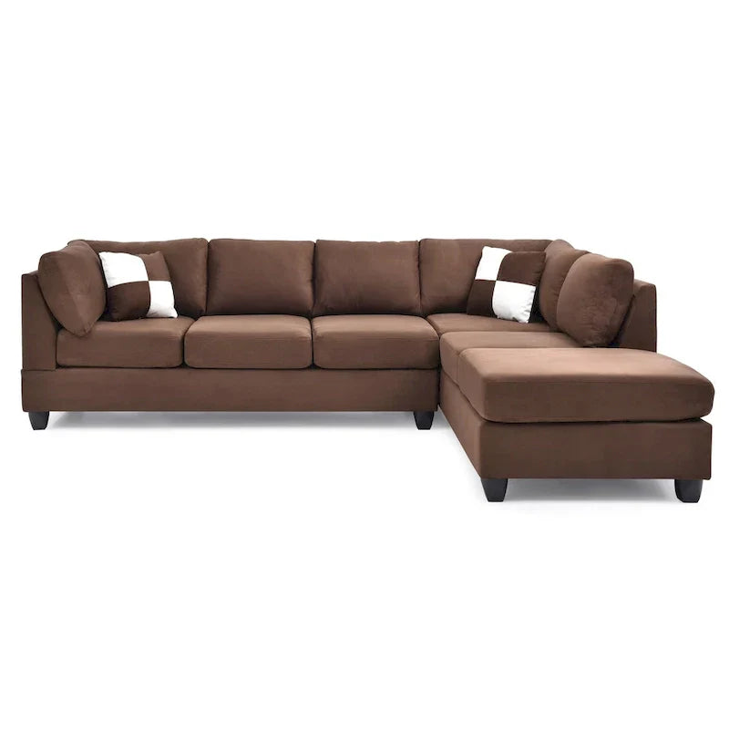 Malone 111-Inch Suede 4-Seater Sectional Sofa with Two Throw Pillows - Dimensions: 111L x 78W x 34H