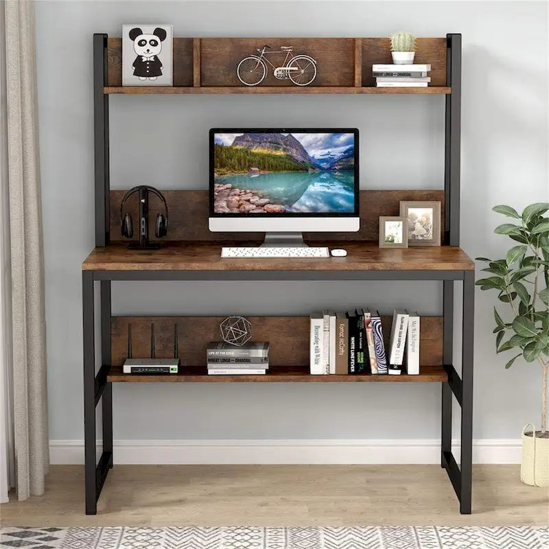 Home Office Computer Desk with Hutch and Shelving for Study