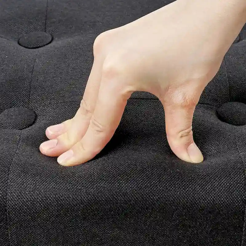 Set of 2 Small Linen Foot Stools with Legs - Rectangle Upholstered Ottoman Footrests
