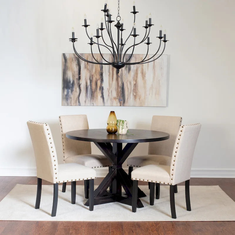 Roundhill Furniture Mytzi 5-Piece Dining Set: Cross-Buck Table with 4 Elegant Chairs