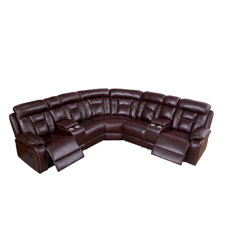 Mid-Century Modern Faux Leather Reclining Sectional Sofa