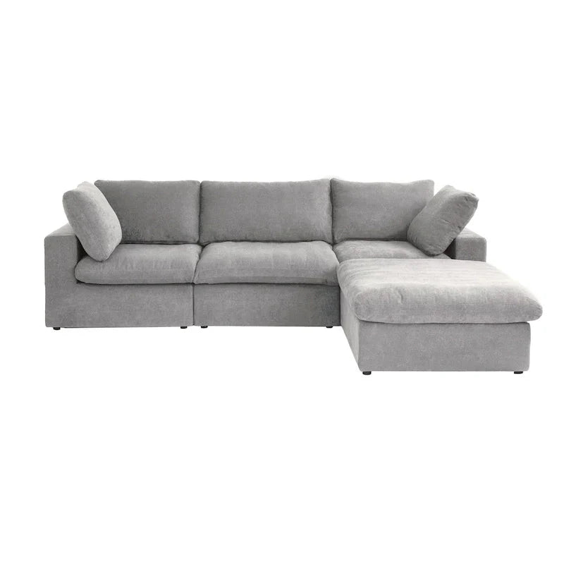 Sectional Couch with L-Shaped Design and Linen Upholstery, Featuring Multiple Cushions