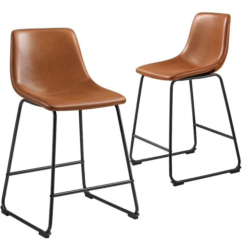 Set of 2 Homall Brown PU Leather Counter Bar Stools with Backrest and Footrest