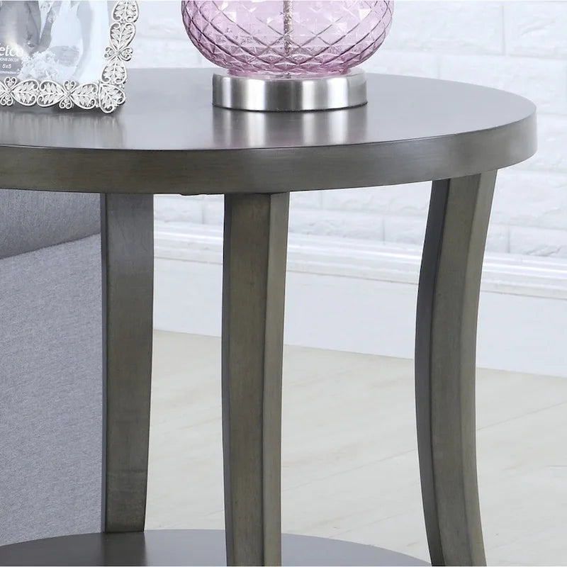 Roundhill Furniture Perth Modern Oval Shelf Side Table in Gray