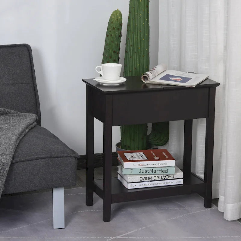 HOMCOM Flip Top End Side Table with Cabinet and Bottom Shelf – Stylish Storage Solution for Bedroom