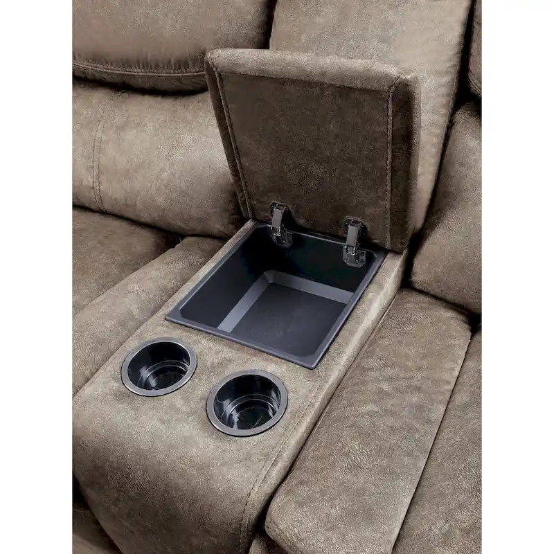 Joe 79-Inch Manual Dual Glider Recliner Loveseat with Console in Brown Microfiber