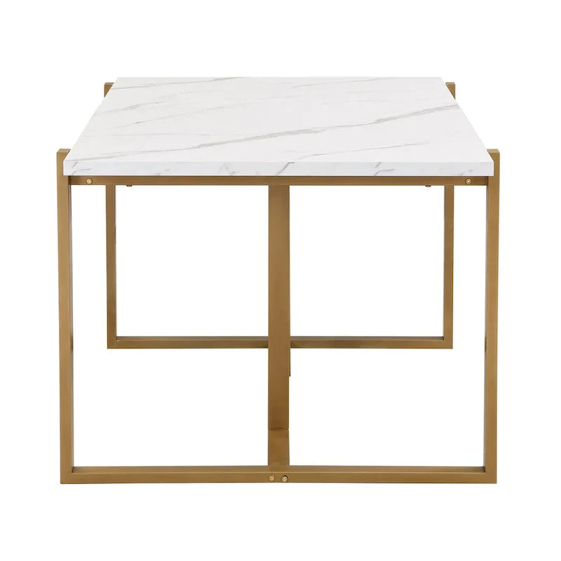 GDFStudio Carter Contemporary Rectangular Dining Set with Faux Marble Table and Six Upholstered Chairs