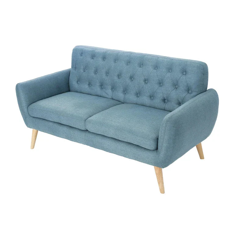 Mid Century Tufted Sofa with Cushioned Seat and Wooden Legs