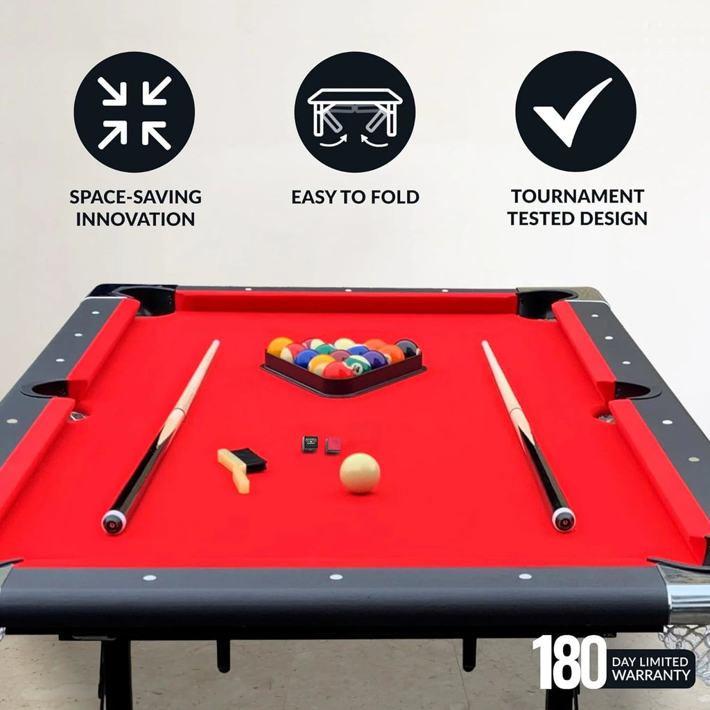 2025 Hathaway Fairmont 6 Ft Portable Pool Table, Adults Folding Billiards Tables for Game Room with Easy Foldable Storage, Includes Full Set of Billiard Balls, Cues, Chalk & Brush