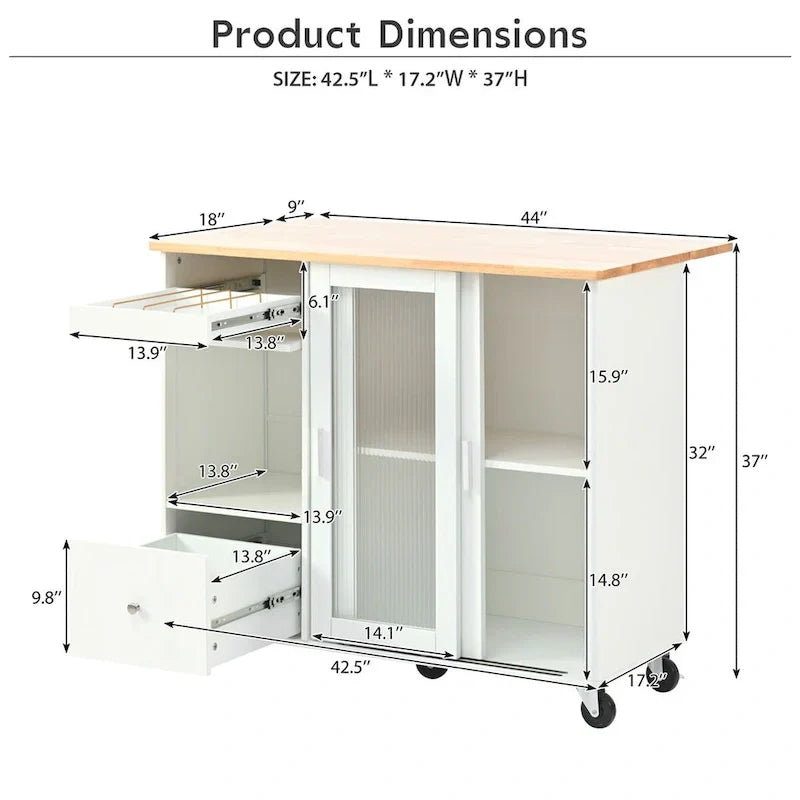 Merax Spacious Kitchen Island Cart with Adjustable Shelf and Dual Drawers