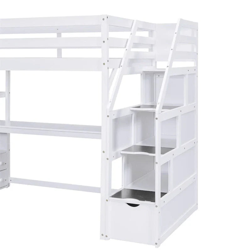 Merax Loft Bed with Integrated Desk and Storage Shelves