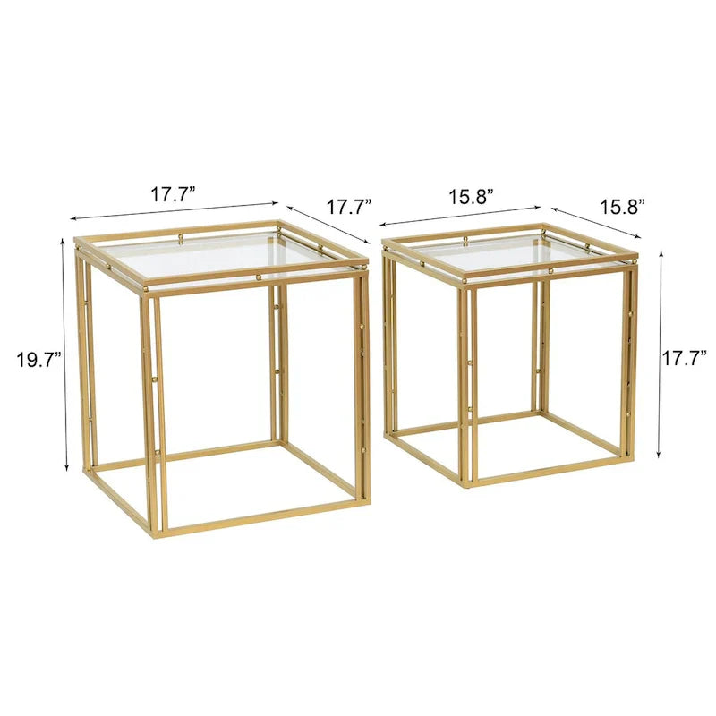 Set of 2 Antique Gold Nested Square Side Tables